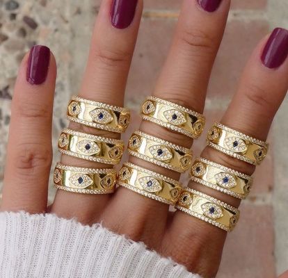 Blue Sapphire White CZ Eye Women Eternity Band Brass Eternity Ring Cho Phụ nữ
