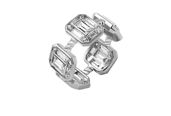 Emerald White CZ Đàn bà Eternity Band Baguette 18K vàng 925 Sterling bạc nhẫn