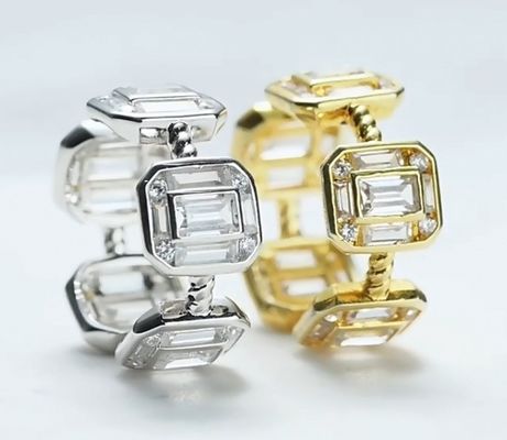 Emerald White CZ Đàn bà Eternity Band Baguette 18K vàng 925 Sterling bạc nhẫn