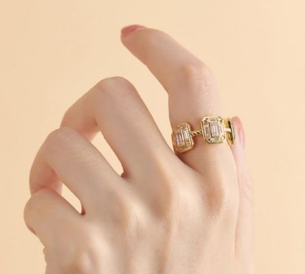 Emerald White CZ Đàn bà Eternity Band Baguette 18K vàng 925 Sterling bạc nhẫn