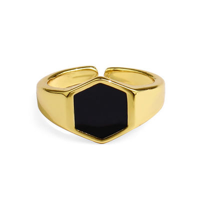 14K vàng bọc màu đen Agate nhẫn đeo tay trong 925 bạc cho các cá nhân phong cách ý thức