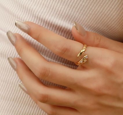 Kích thước 4-10 CZ Nhẫn đá 18K Vàng mở rắn 925 Sterling bạc nhẫn động vật