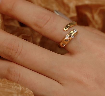 Kích thước 4-10 CZ Nhẫn đá 18K Vàng mở rắn 925 Sterling bạc nhẫn động vật