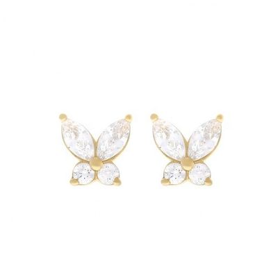 Phong cách cổ điển 925 Sterling Silver Gold Plated Cubic Zirconia Bướm Stud tai