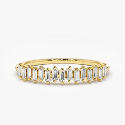 925 Sterling Silver CZ Diamond Baguette Chiếc nhẫn vĩnh cửu nữ với vàng vàng