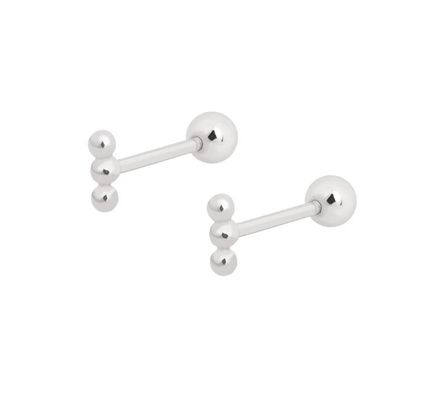 Mini Beaded Barbell Bạc Stud tai với ốc trở lại 925 Sterling bạc
