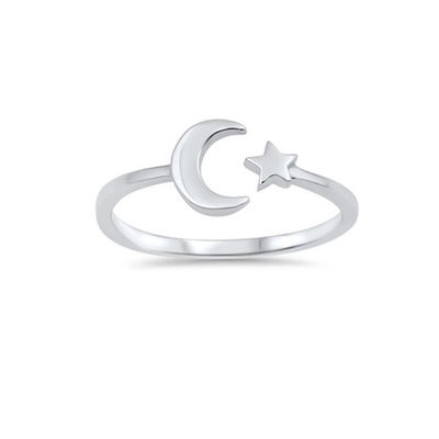 925 Sterling Silver High Polish Simple Open Moon Star Ring hoàn hảo cho mọi dịp