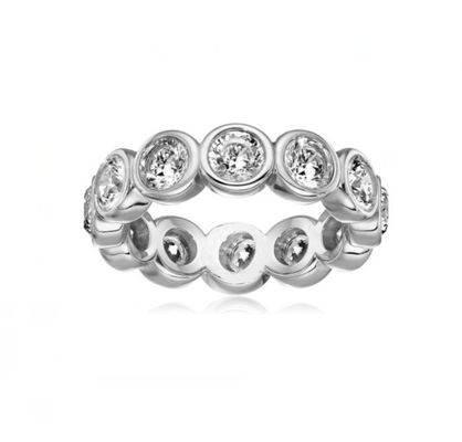 CLASSIC Ins 18K vàng phủ Bezel thiết lập CZ Eternity Band 925 Sterling bạc nhẫn