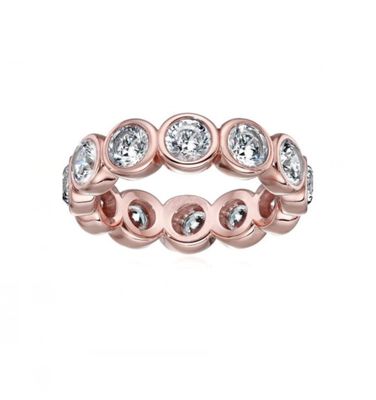 CLASSIC Ins 18K vàng phủ Bezel thiết lập CZ Eternity Band 925 Sterling bạc nhẫn