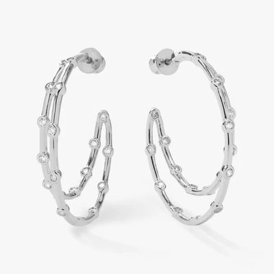Vòng tai vòng tròn Zirconia hình khối trắng Bezel Set Twin Hoop Vòng tai vòng tròn 18K vàng