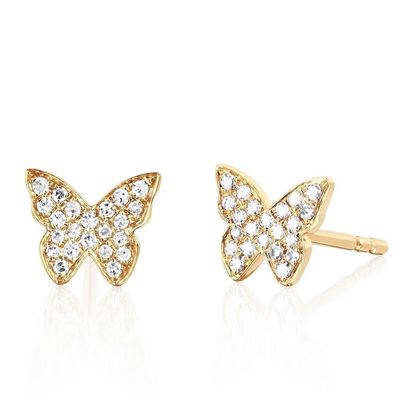 Hoa tai đính bướm mạ vàng 18K thủ công với viền đá trắng và đá ZIRCON