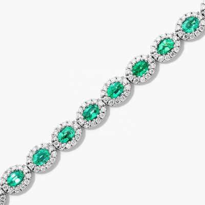 5.7mm Chiếc vòng tay quần vợt Zircon Oval Emerald White 14K Gold Bracelet Phụ nữ