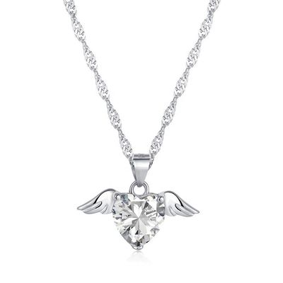 S925 Sterling Silver Love Wings Necklace Women Heart Zircon Collarbone Chain trang sức