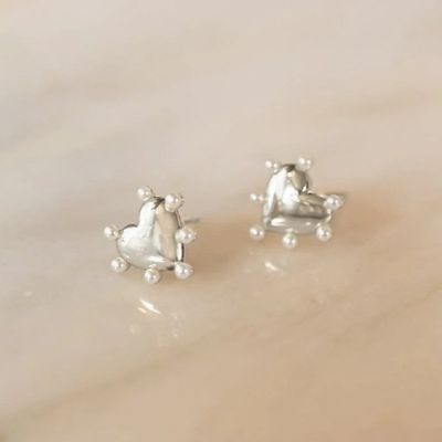 Trái tim hình ngọc trai Stud tai nghe thủ công trong 925 Sterling bạc 14K vàng cho cô gái thời trang trang sức trang sức
