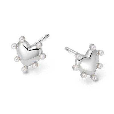 Trái tim hình ngọc trai Stud tai nghe thủ công trong 925 Sterling bạc 14K vàng cho cô gái thời trang trang sức trang sức