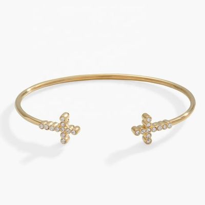 925 14K Gold Cross Bangle Bracelet With Pave Crystal Zircon Cho Phụ nữ