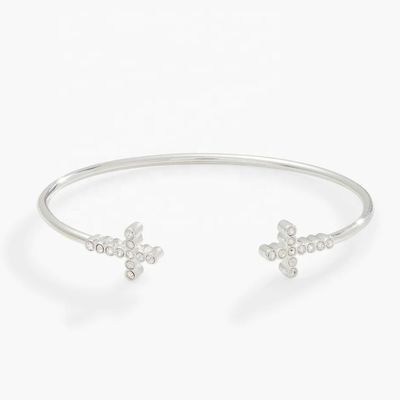 925 14K Gold Cross Bangle Bracelet With Pave Crystal Zircon Cho Phụ nữ