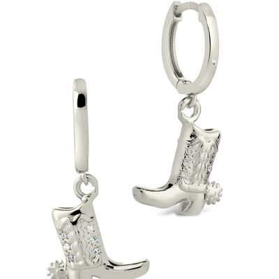 Giày cao bồi Micro tinh tế đồng rơi bông tai trắng CZ đá đồng Dangle bông tai
