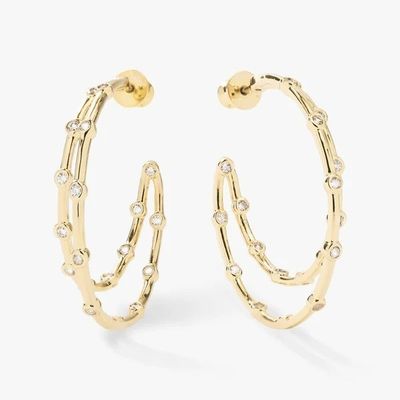 Vòng tai vòng tròn Zirconia hình khối trắng Bezel Set Twin Hoop Vòng tai vòng tròn 18K vàng