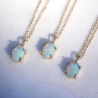 Tay làm 18K vàng bọc dây chuyền Prong thiết lập Opal đá 925 bạc vòng cổ