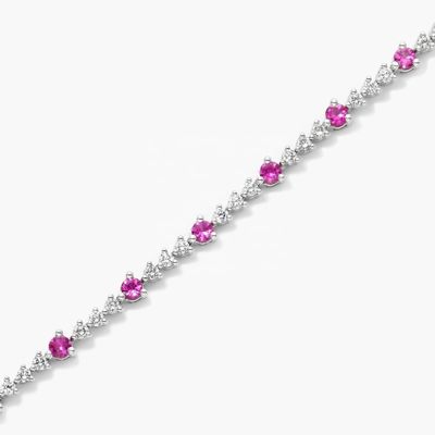 3MM White Zircon Ruby quần áo quần vợt vòng cắt Sterling bạc quần áo quần vợt