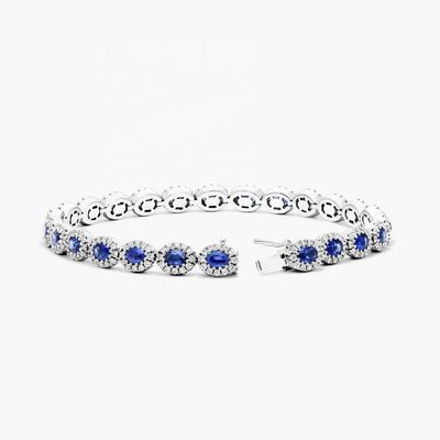 5.7mm Chiếc vòng tay quần vợt Zircon Oval Emerald White 14K Gold Bracelet Phụ nữ