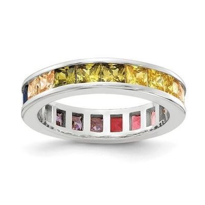 Vòng đính hôn màu sắc hình khối Zircon Eternity cho phụ nữ 925 bạc thân thiện với môi trường