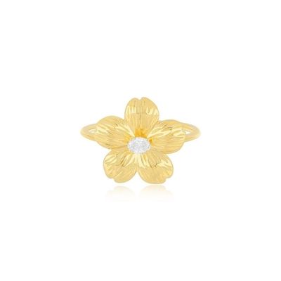 Forever Flower 18K vàng bọc hình bầu dục CZ nữ nhẫn trong 925 Sterling bạc đồ trang sức