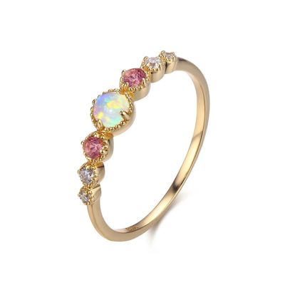 Opal và Ruby CZ 925 Sterling Silver Đặt chồng Nhẫn Phụ nữ Đồ trang sức