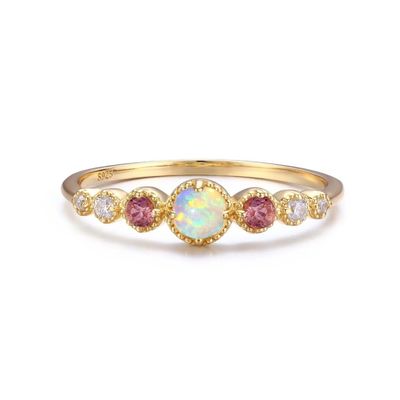 Opal và Ruby CZ 925 Sterling Silver Đặt chồng Nhẫn Phụ nữ Đồ trang sức