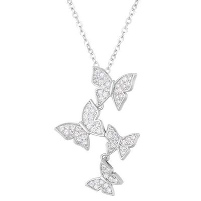 925 Sterling Silver White Gold Plated Micron Pave 4 Butterflies Charm Pendant Đối với phụ nữ
