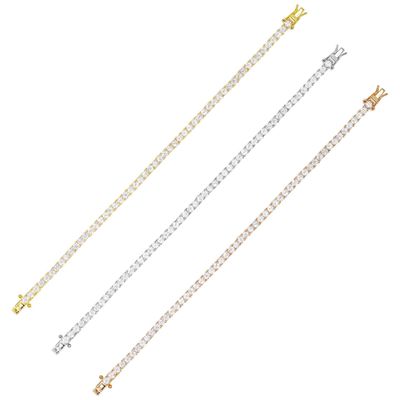 Sản phẩm nóng 925 Sterling Silver Plating Gold 3mm Cubic Zirconia Băng tay tennis cho phụ nữ