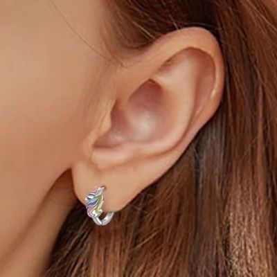 Rhodium bọc Unicorn màu sắc men váy Huggies Bàn tai cho thanh thiếu niên Thời trang trang sức