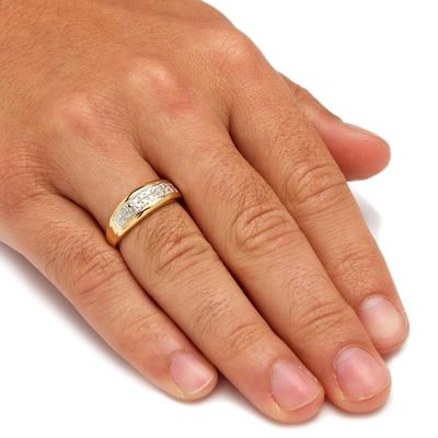 Bạc / đồng đàn ông Prong Set Nhẫn cưới kim cương trong 18k vàng bọc với kim cương Pave