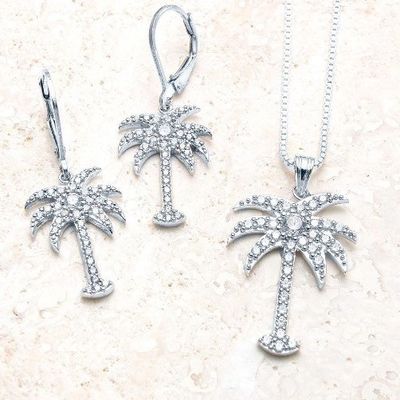 925 Sterling bạc nữ thắt tai rơi với thiết kế cây cọ và Zircon trắng CZ kim cương