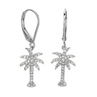 925 Sterling bạc nữ thắt tai rơi với thiết kế cây cọ và Zircon trắng CZ kim cương