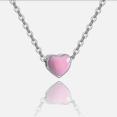 Rhodium bọc trái tim nhỏ màu hồng Ngày Valentine nữ 925 Sterling bạc dây chuyền