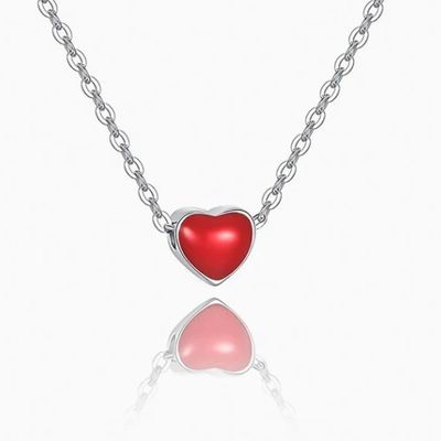 Rhodium bọc trái tim nhỏ màu hồng Ngày Valentine nữ 925 Sterling bạc dây chuyền