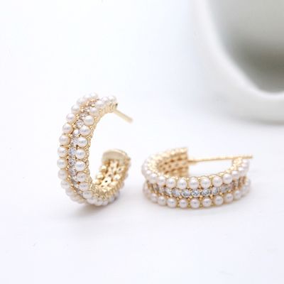 Phụ nữ phụ kiện 925 Sterling bạc Hoop bông tai với mẹ của Pearl Clear CZ