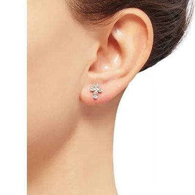 925 Sterling Silver White Cubic Zirconia Cross Button Stud Bàn tai bằng vàng 18K