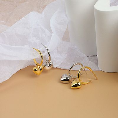 925 Sterling Silver Heart Shape Women Girl Hoop Earrings Brazilian Gold Plated Jewelry Các loại đồ trang sức