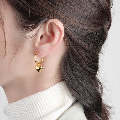 925 Sterling Silver Heart Shape Women Girl Hoop Earrings Brazilian Gold Plated Jewelry Các loại đồ trang sức