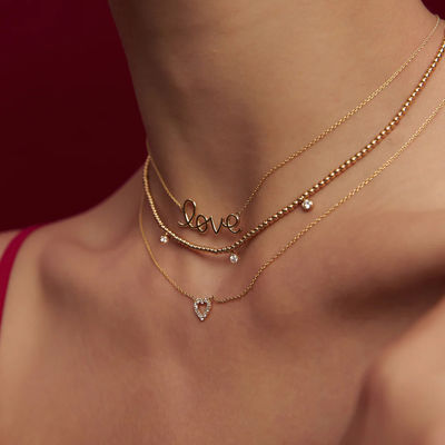 925 Sterling Silver 14K vàng đính dây chuyền tình yêu cho phụ nữ quà Valentine