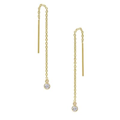 925 Sterling bạc đơn giản 18K vàng bọc phụ nữ Bezel Drop Chain Threader tai