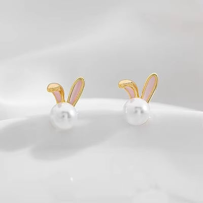 Thỏ Phục sinh Mũi tai ngọc trai Đẹp Zircon Studs Thỏ cà rốt Quý vị ngọt ngào đồ trang sức quà tặng