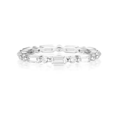 18K vàng đơn giản hiện đại hình chữ nhật cắt trắng CZ 925 Sterling bạc nữ nhẫn vĩnh cửu bữa tiệc quà tặng