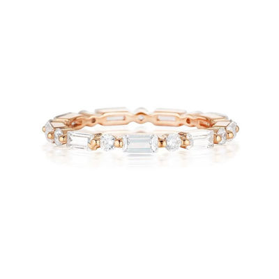 18K vàng đơn giản hiện đại hình chữ nhật cắt trắng CZ 925 Sterling bạc nữ nhẫn vĩnh cửu bữa tiệc quà tặng