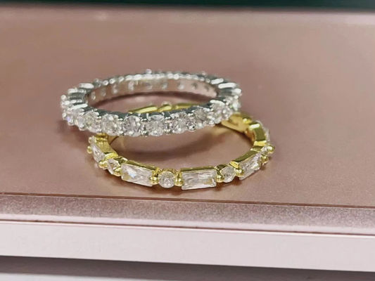 18K vàng đơn giản hiện đại hình chữ nhật cắt trắng CZ 925 Sterling bạc nữ nhẫn vĩnh cửu bữa tiệc quà tặng