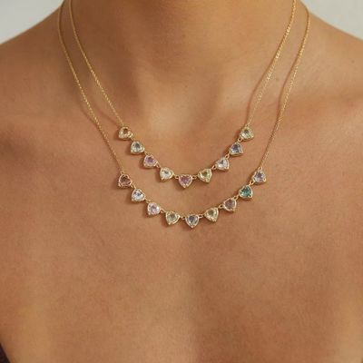 Vàng bọc bằng tay hình trái tim Sapphire & Cubic Zirconia Strand Necklace Đồ trang sức ban đêm thanh lịch cho phụ nữ