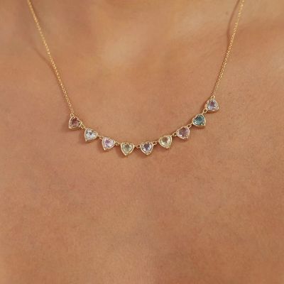 Vàng bọc bằng tay hình trái tim Sapphire & Cubic Zirconia Strand Necklace Đồ trang sức ban đêm thanh lịch cho phụ nữ